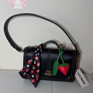 Steve Madden Black Crossbody Bag with Strawberry Charm